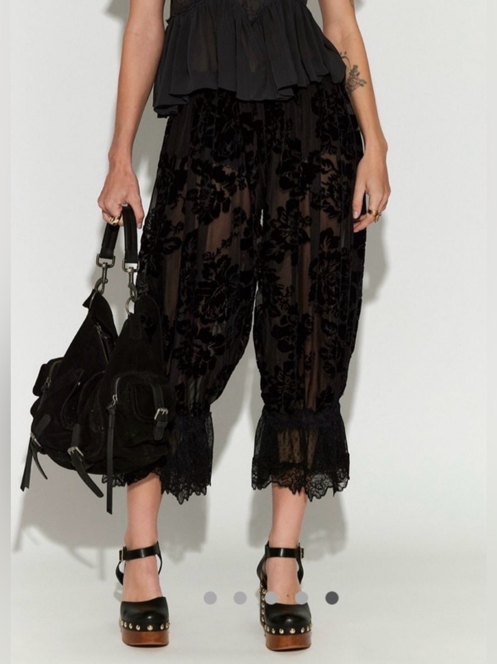 Free People Forever Young Burnout Bloomer Pants in black NWT Sz Medium